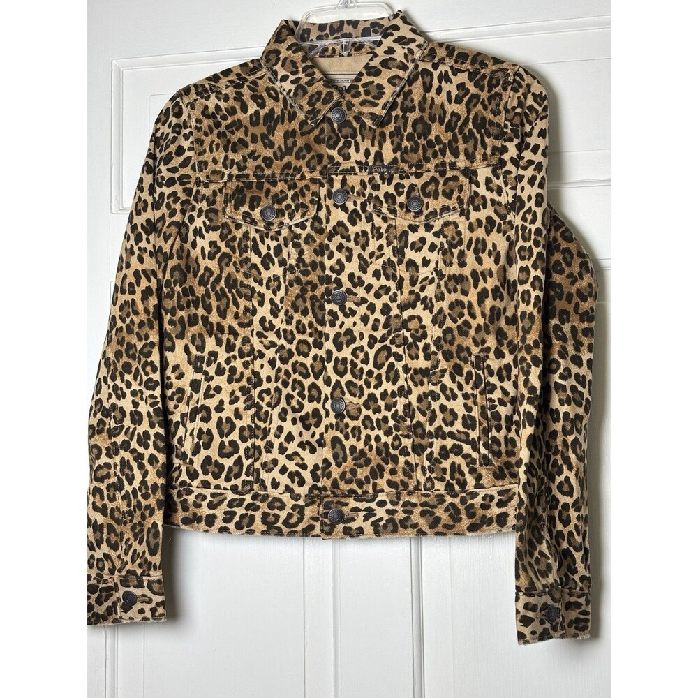 Polo Ralph Lauren Girls 16 Leopard Print Button Jean Jacket